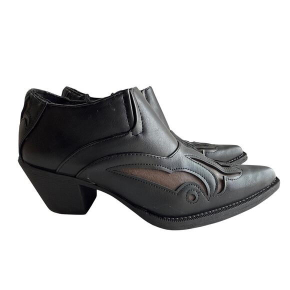 Roper Short Booties Sarah Women's 6.5 Snip Toe Inlay Accents Slip On Heels - Picture 2 of 10